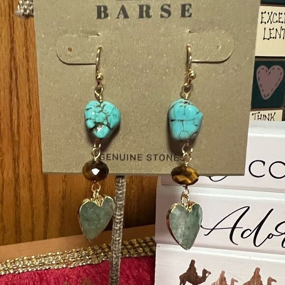 NWT Barse Genuine Stones Tiger’s Eye & Magnesite Drop Fishhook Earrings #BJER - Picture 2 of 6